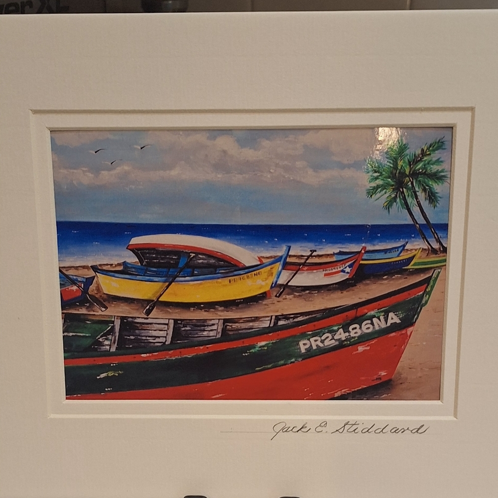 Fishing Boats Painting by Jack E. Stiddard 8x10 Photo on 11x14 Mat